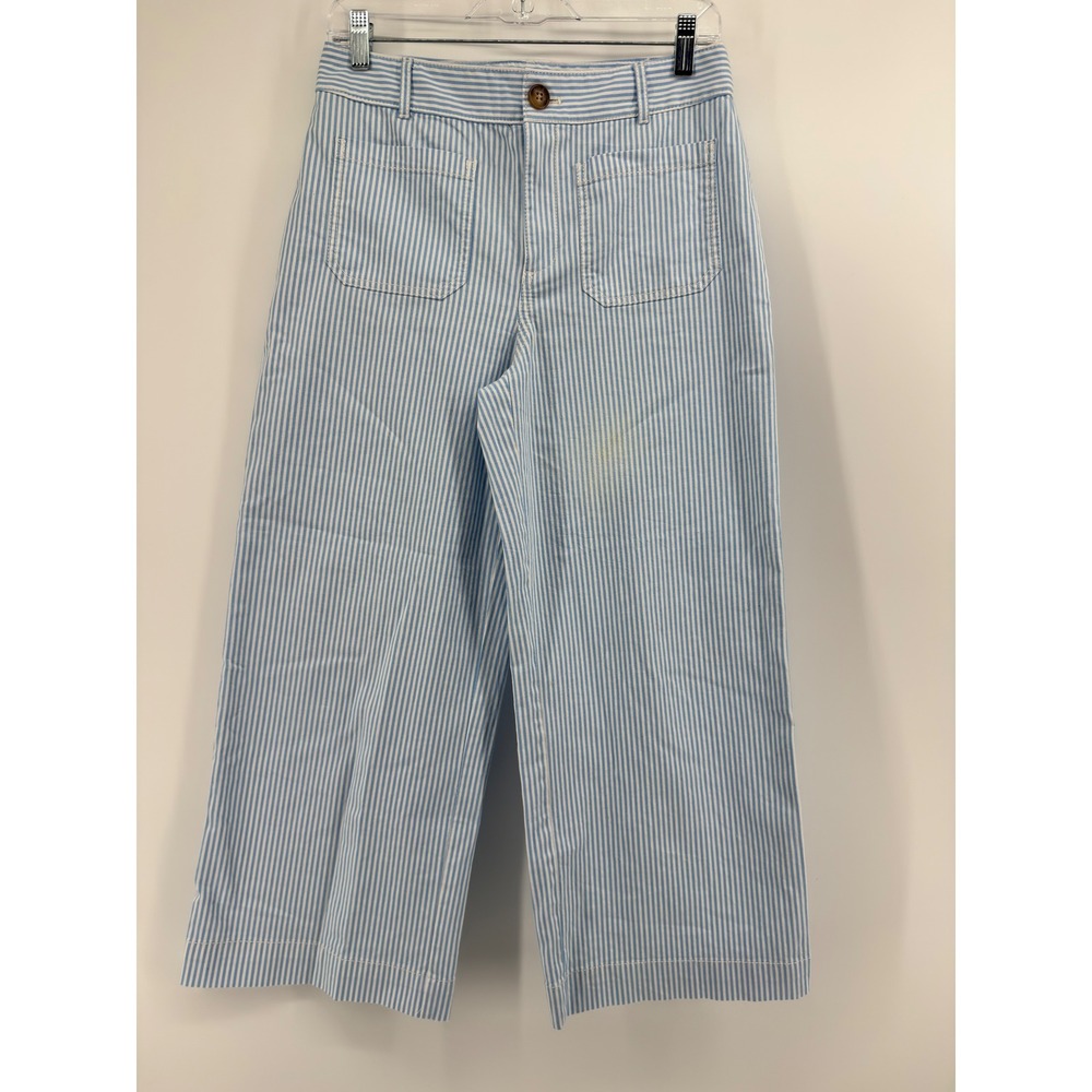 LOFT The Palmer Wide Leg Pants Blue White Striped High Rise Cropped Size 4